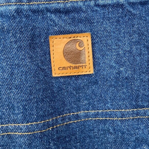 Carhartt Mens 38x34 Blue Loose Original Fit Double-Front Denim Logger Dungarees - Picture 3 of 11